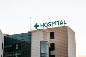 HOSPITAL sign in letters on the outside